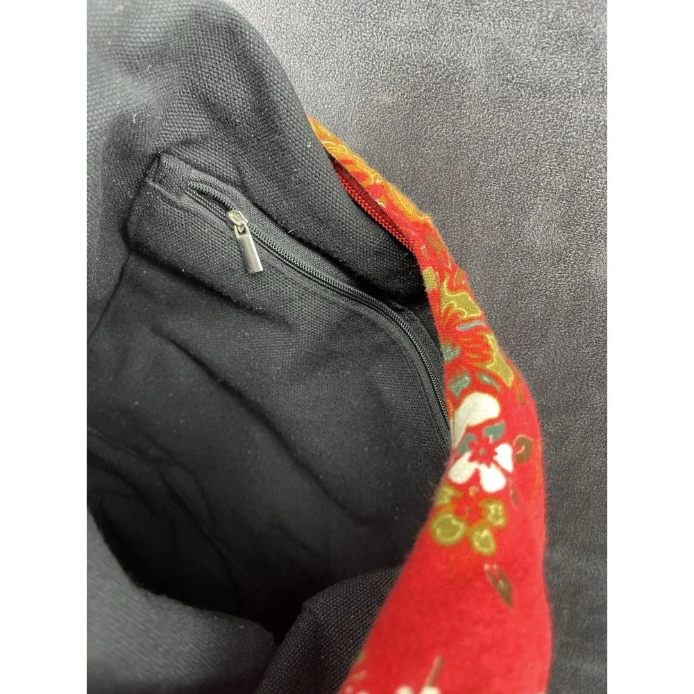 Boho Floral Crossbody Hobo Bag Red Cotton Hippie Festival Shoulder Purse